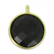 Faceted charm 12mm with pendant in 925 sterling silver Gold Plated/Black Onyx x1