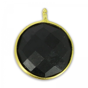 Faceted charm 12mm with pendant in 925 sterling silver Gold Plated/Black Onyx x1