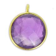 Faceted charm 12mm with pendant in 925 sterling silver Gold/Amethyst x1|raw }}