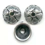 Beads caps 10 mm petal pattern - antique silver x6
