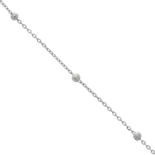 2 mm oval chain with 4 mm round beads - Stainless steel, 99 cm