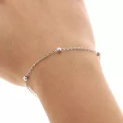 2 mm oval chain with 4 mm round beads - Stainless steel, 99 cm