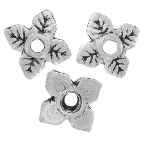 Flower spacers  6 mm antic silver tone x10