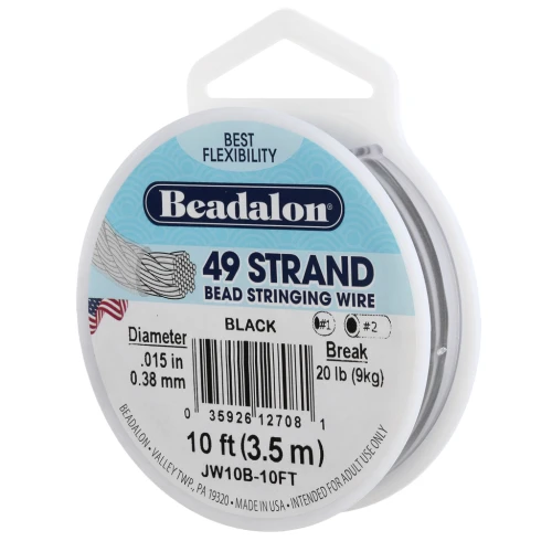Beading wire 49 strands 0.38mm Noir x3m