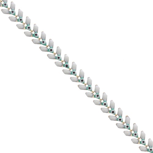 Herringbone chain with epoxy resin eye 6.3 mm White/Mint gold x 20cm