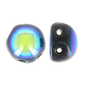 Bead cabochon 2 hole 6 mm Jet Full AB x20