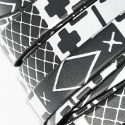 Leather lace geometric patterns 10 mm Black/Silver x50cm