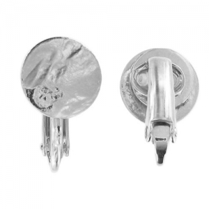 10 mm Crinkled Disc Ear Clips - Rhodium-Plated x2