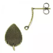 Grooved teardrop earstuds, 15x9 mm - Bronze x2
