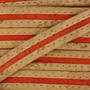 Bicolor lace stitched cork 10 mm Natural/Orange x 50cm