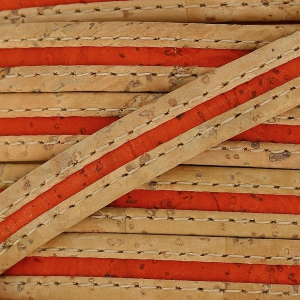 Bicolor lace stitched cork 10 mm Natural/Orange x 50cm