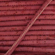 Stitched cork cord 3 mm Rasberry x 50cm