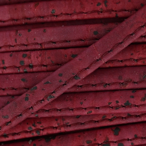 Stitched folded Cork cord lace 6 mm burgundy x 50cm