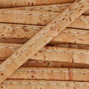 Stitched folded Cork cord lace 6 mm Natural x 50cm