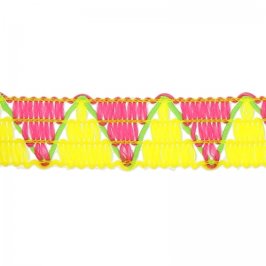 Braided galon Herringbone pattern weaved 12 mm Fuchsia/Yellow x1m