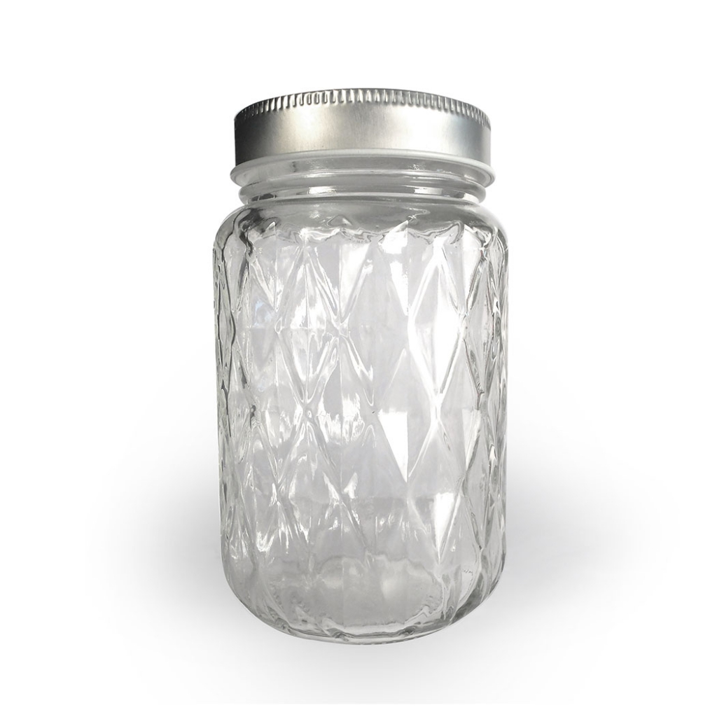 Glass jar 375 ml Diamond pattern x1 Perles & Co
