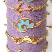 Spacer shell enameled 2 loops 30mm Mint/gold tonex1
