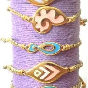 Spacer drop enamel 2 holes 32x16mm Coral/Green Turquoise/Gold tone x1