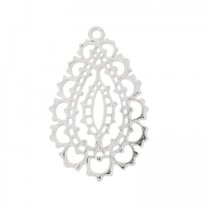 Hollow drop pendant 43 mm silver tone satined x1