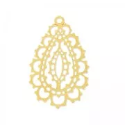 Hollow drop pendant 43 mm fine Gold plated satined x1