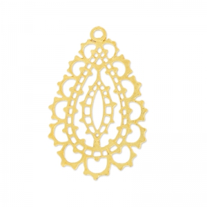 Hollow drop pendant 43 mm fine Gold plated satined x1