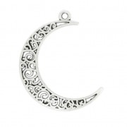 Hollow half-moon pendant 39mm Antique Silver Plating x1