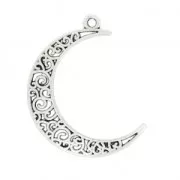Hollow half-moon pendant 39mm Antique Silver Plating x1