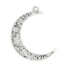Hollow half-moon pendant 39mm Antique Silver Plating x1