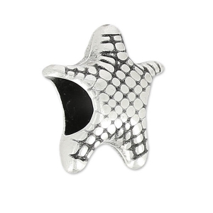 Starfish slider bead for 5mm cord Antique Silver Plating x1