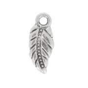 Pendant leaf 17x7 mm old silver tone x1