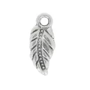 Pendant leaf 17x7 mm old silver tone x1