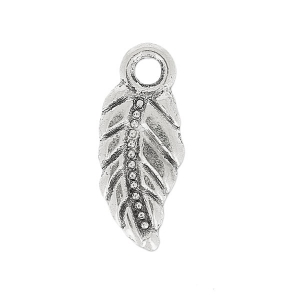 Pendant leaf 17x7 mm old silver tone x1