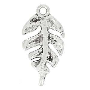 Philodendron Leaf spacer 2 loops 26x14 mm old silver tone x1