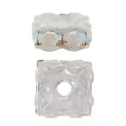 Squared Rhinestones Rondelle  6mm Silver tone/Crystal AB x1