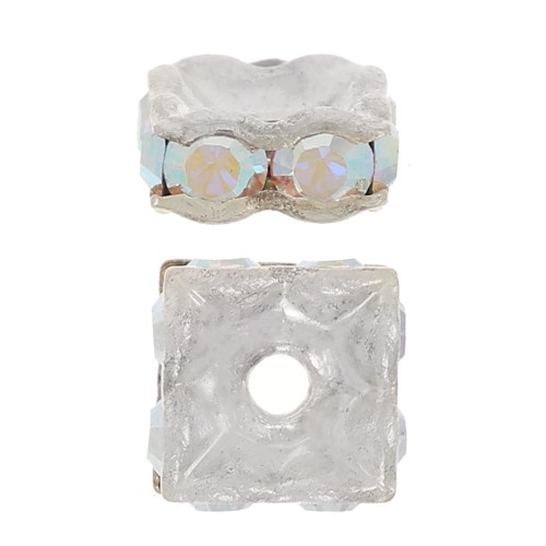 Squared Rhinestones Rondelle  6mm Silver tone/Crystal AB x1