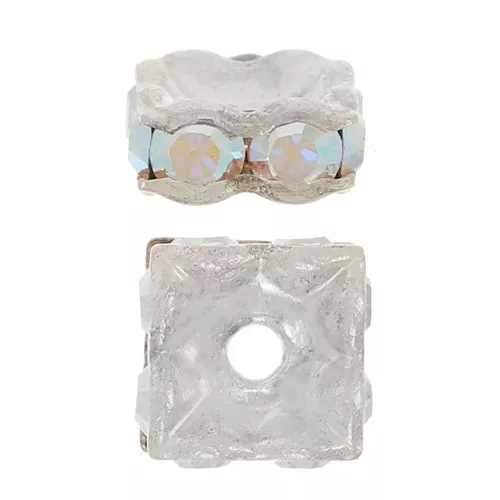 Squared Rhinestones Rondelle  6mm Silver tone/Crystal AB x1