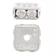 Squared Rhinestones Rondelle  6mm Silver tone/Crystal  x1