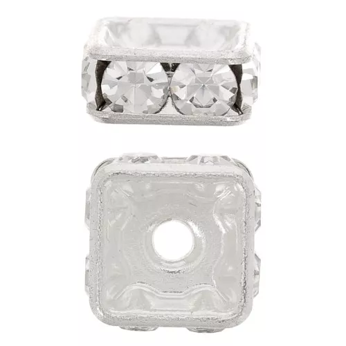 Squared Rhinestones Rondelle  6mm Silver tone/Crystal  x1