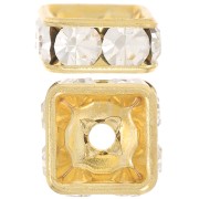 Squared Rhinestones Rondelle  6mm Gold tone/Crystal  x1|raw }}