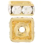 Squared Rhinestones Rondelle  6mm Gold tone/Crystal  x1