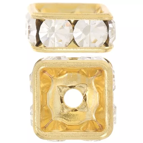Squared Rhinestones Rondelle  6mm Gold tone/Crystal  x1