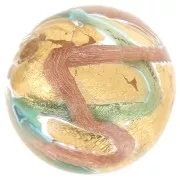 Striated Murano round 12mm gold foiled Aventurine/Teal x1