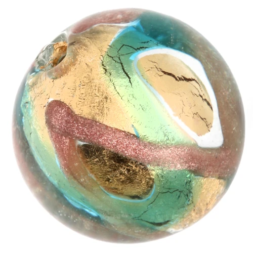 Striated Murano round 12mm gold foiled Aventurine/Teal x1