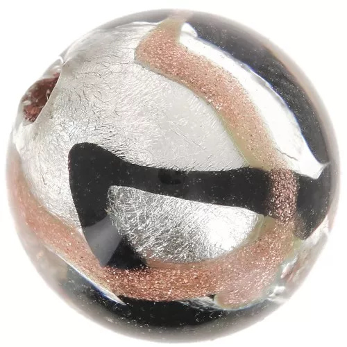 Striated Murano round 10mm Silver foil Aventurine/black x1