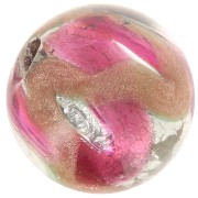 Striated Murano round 12mm Silver foil Aventurine/Fuchsia x1