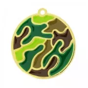 Camouflage pendant epoxy enameled 30 mm green/brown/fine Gold plated x1
