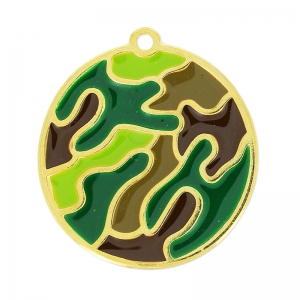 Camouflage pendant epoxy enameled 30 mm green/brown/fine Gold plated x1