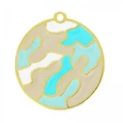 Camouflage pendant epoxy enameled  30 mm sky blue /Turquoise/fine Gold plated x1
