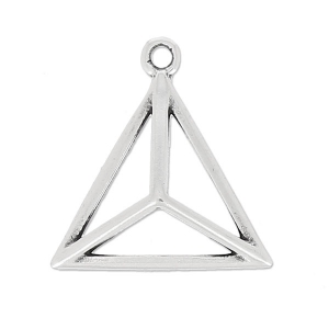 Triangle 3D charm 17mm Fine Antique silver plating x1