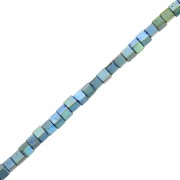 Mini-beads imitation hematite cubes 2.2mm Light Green Metallic x40cm|raw }}
